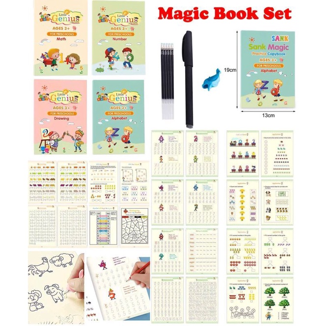 MAGIG BOOK SET - BUKU BELAJAR ANAK 4 IN 1 DAN PULPEN SET BUKU LATIHAN BELAJAR MENULIS PAUD