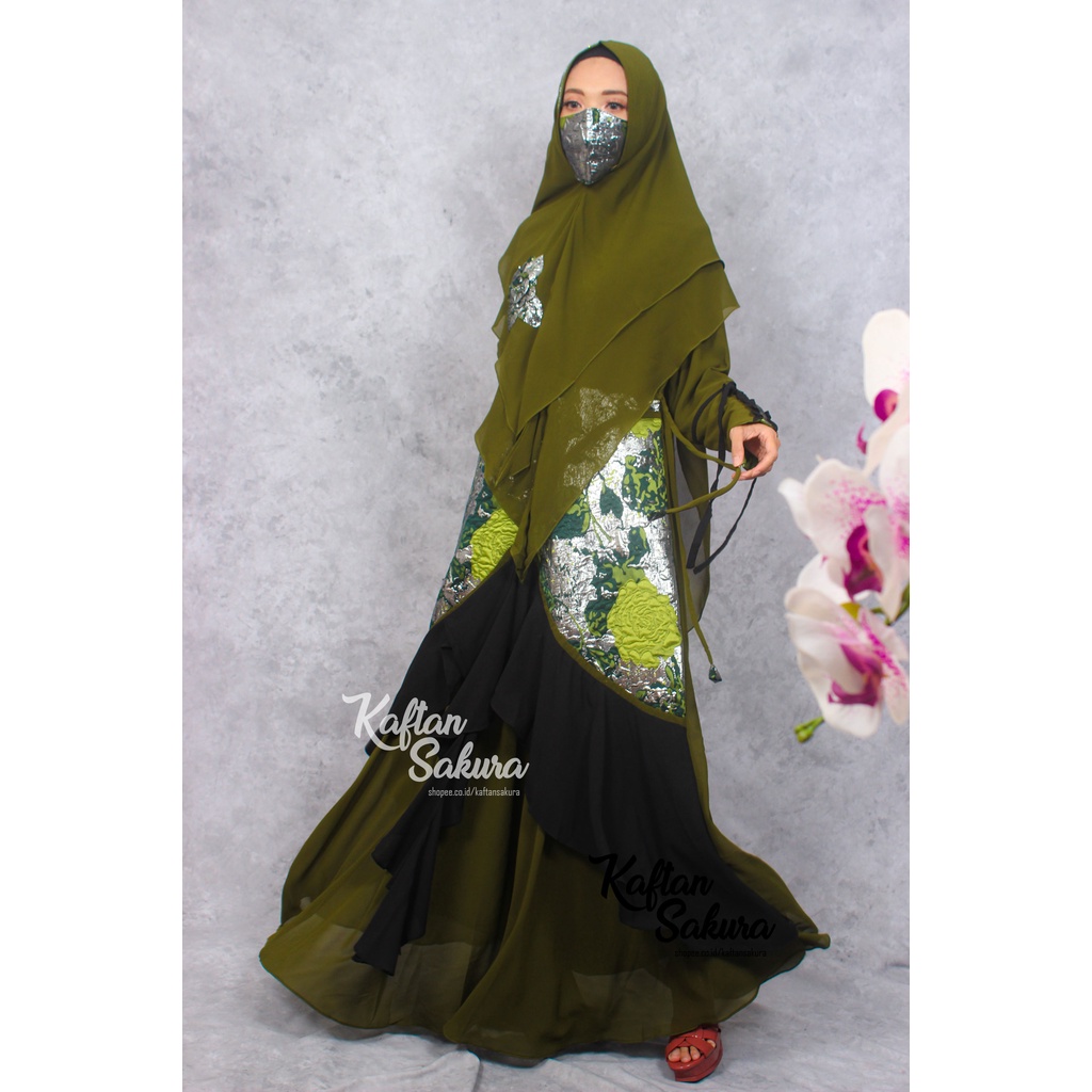 Gamis one set premium super mewah free khimar dan masker dengan bahan jaguar