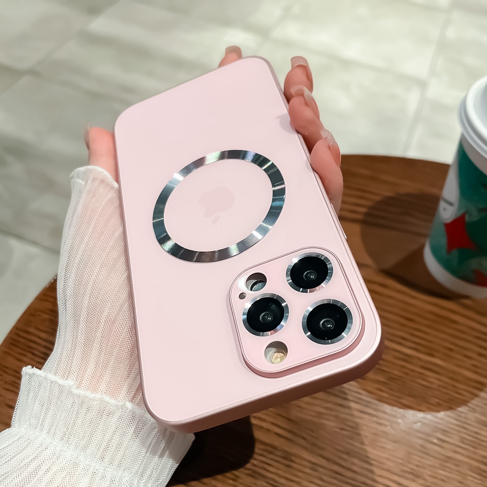 Casing Handphone Magnetik Kaca Tempered Untuk Iphone14Plus13 14 Pro Max12 Pro MAX Hard Case Pelindung Kamera Matt Casing iPhone