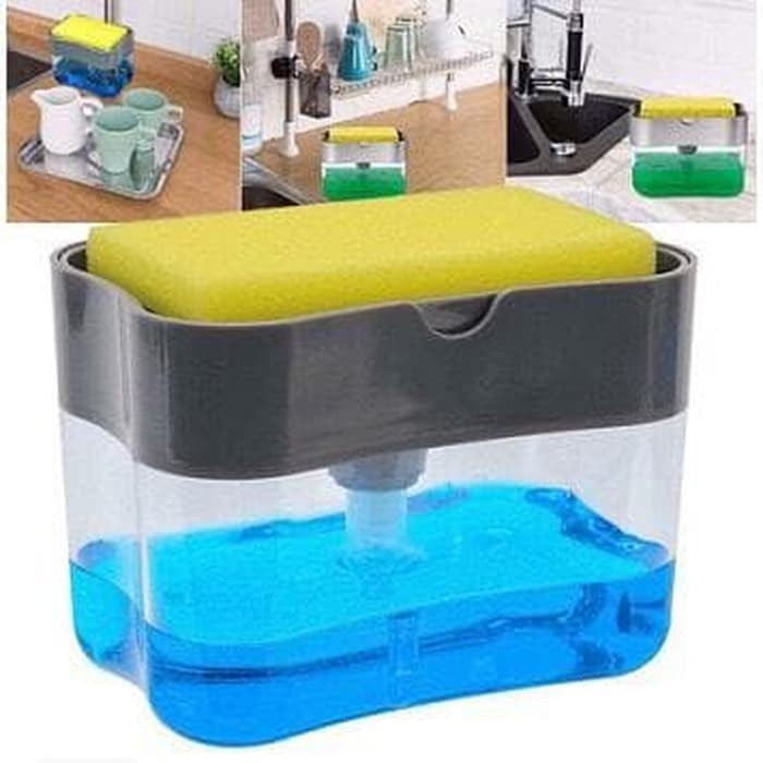 SM- Pump Dispenser 2in1 Holder Sponge Tempat Sabun Cuci Piring Spons Dapur