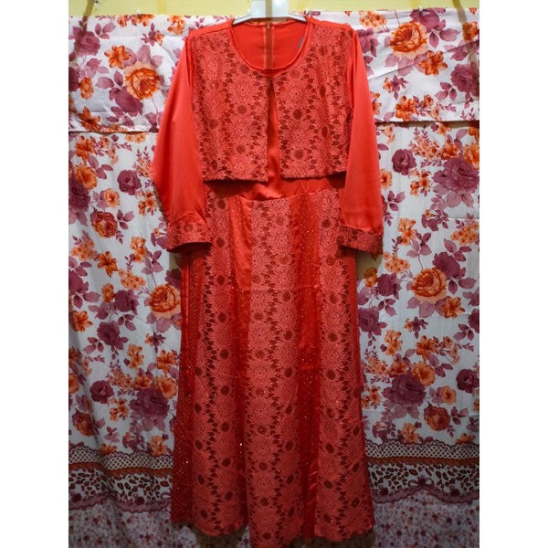 Hermina Dress XXL Gamis Pesta Tulle Dot Brokat Guchika Gamis Jumbo Busana Muslim Lebaran Pengajian N