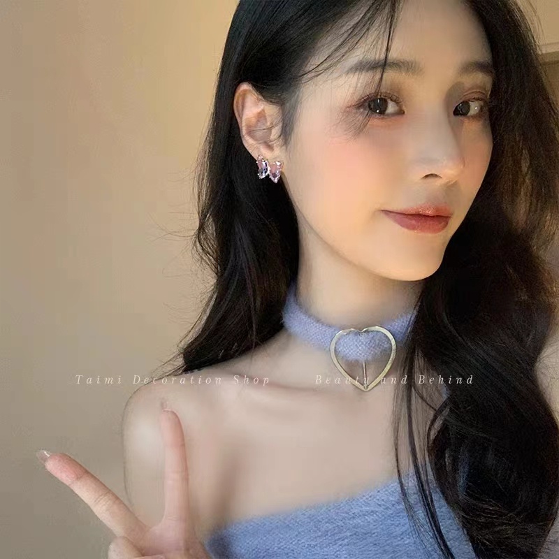 Anting Kristal Korea Lucu Transparan Berwarna Kupu-Kupu / Aksesoris Fashion Anting Kupu-Kupu Import