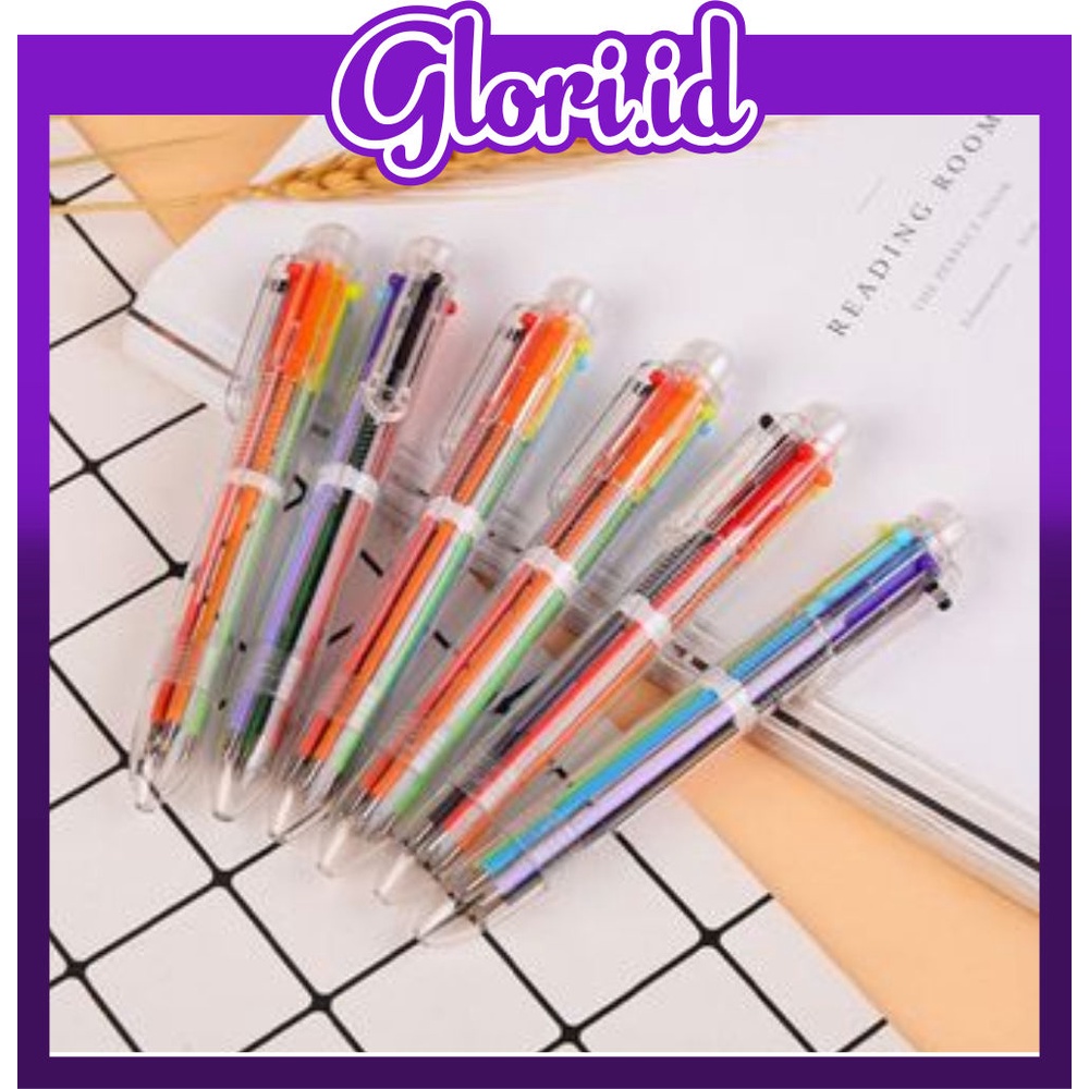 

GLORI.ID Pena Ballpoint Multi Warna 6 In 1 Motif Transparan Polos S048