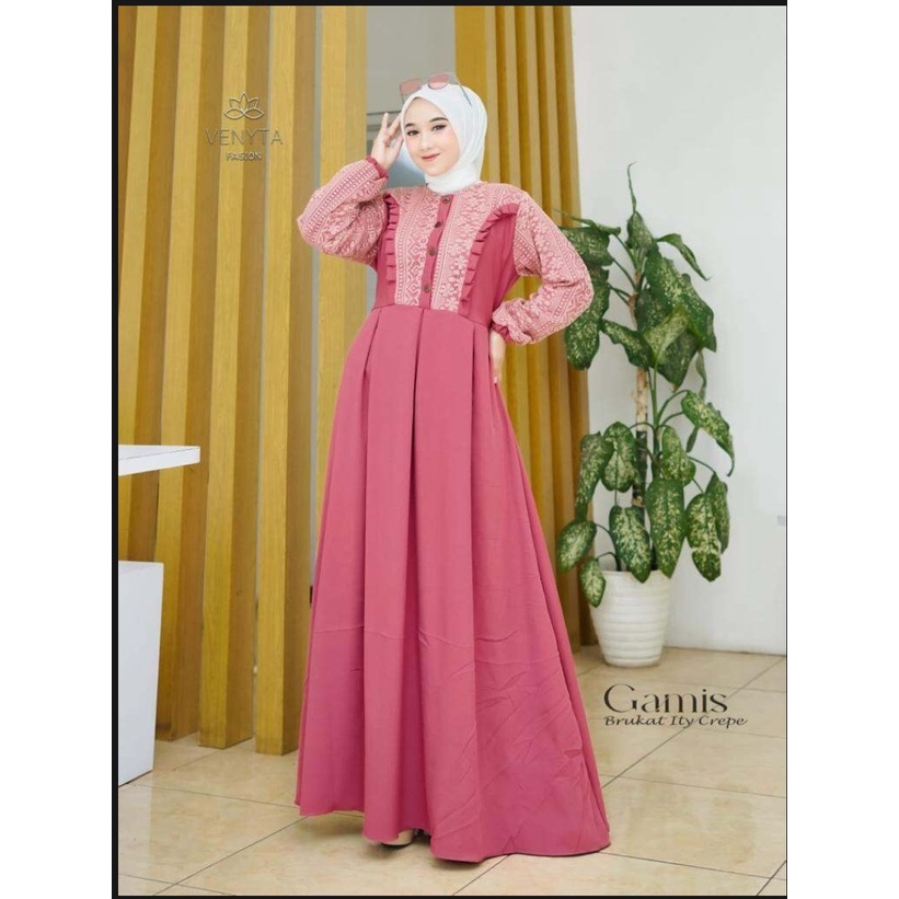 Gamis Crinkle Veny Brukat Rempel DadaTerbaru (PROMO)