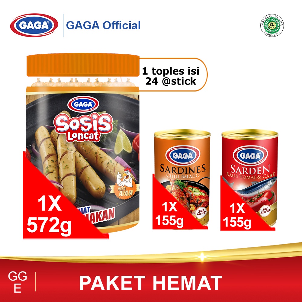 

Beli 2 Gaga Sarden 115g GRATIS 1 Toples Gaga Sosis Loncat Ayam (isi 24 pcs). (GGE)