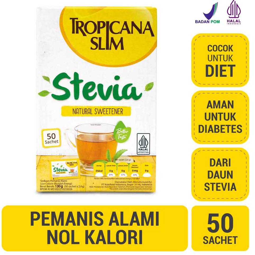 

Free Ongkir 2.2 Tropicana Slim Sweetener Stevia 50 sachet - Pemanis Alami untuk Batasi Gula Buat Kalian