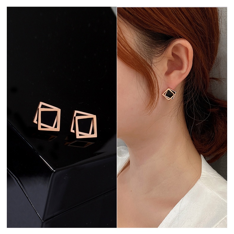 Titanium Steel Ear Studs Wanita Korea Halus Anting Sederhana Rose Gold Colorfast Eardrops Earring Aksesoris Hadiah