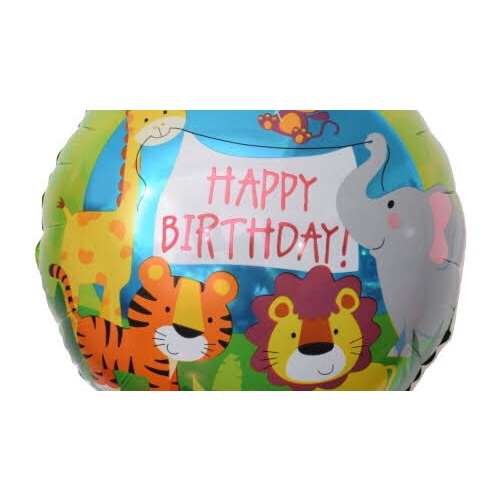 BALON FOIL BULAT HBD ANIMAL SAFARI SIZE 45 CM / BALON FOIL BULAT HAPPY BIRTHDAY BINATANG HEWAN