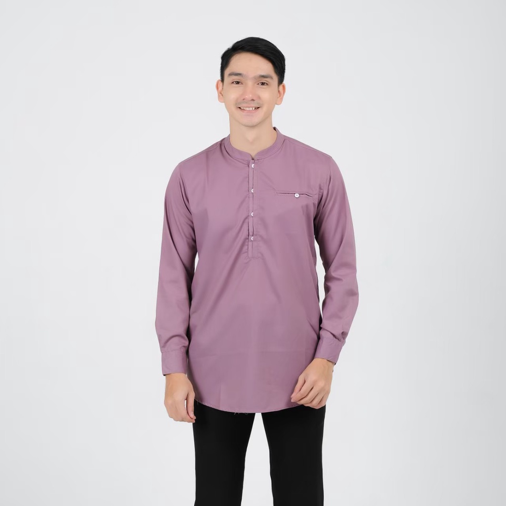 Baju Koko Pria Dewasa Lengan Panjang Toyobo Fodu Sage dan dusty purple Shiddiq