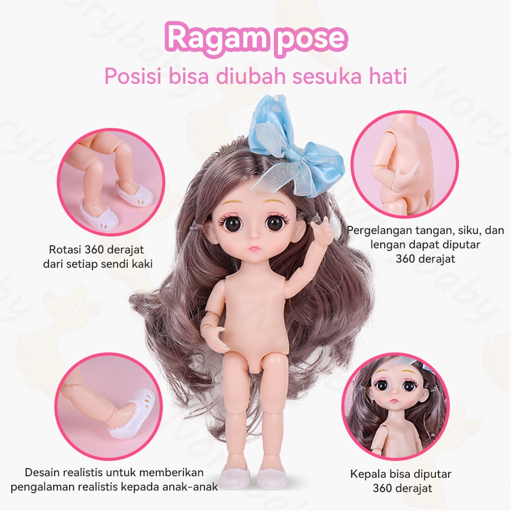 Ivorybaby Boneka Princess bayi anak lucu Yuna bjd doll Mainan anak perempuan Boneka 17cm