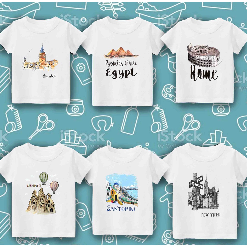 Kaos Anak / Baju Anak / Tshirt Anak Motif  WISATA LUAR NEGERI  KEREN BERKUALITAS