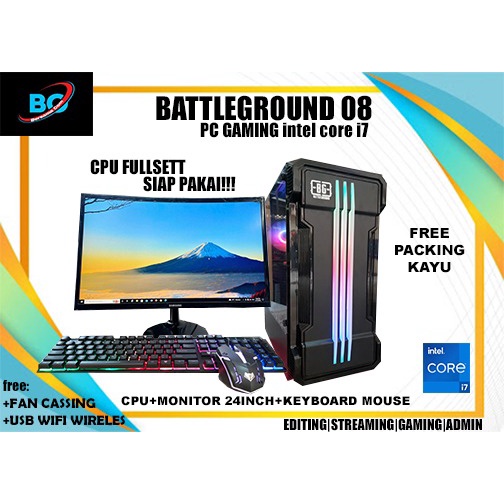 Pc gaming  editing core i7 ram 16gb ssd 240 gb vga 4 gb monitor  24 inc Samsung Curved siap pakai