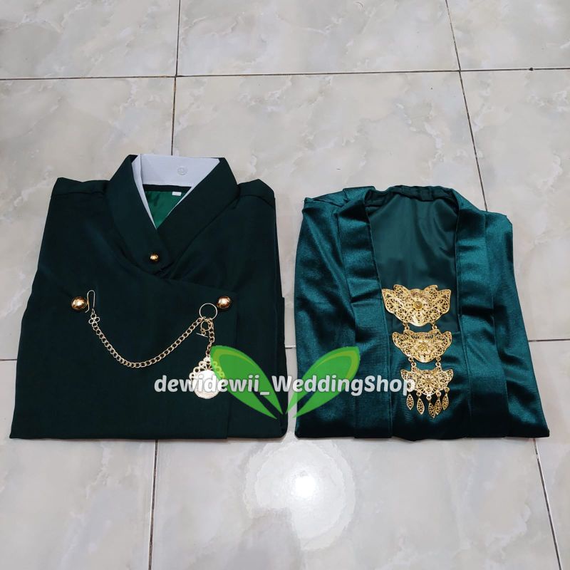 [Couple] Baju Adat / Baju Prewed || Kebaya + Beskap Solo Warna Hijau Botol