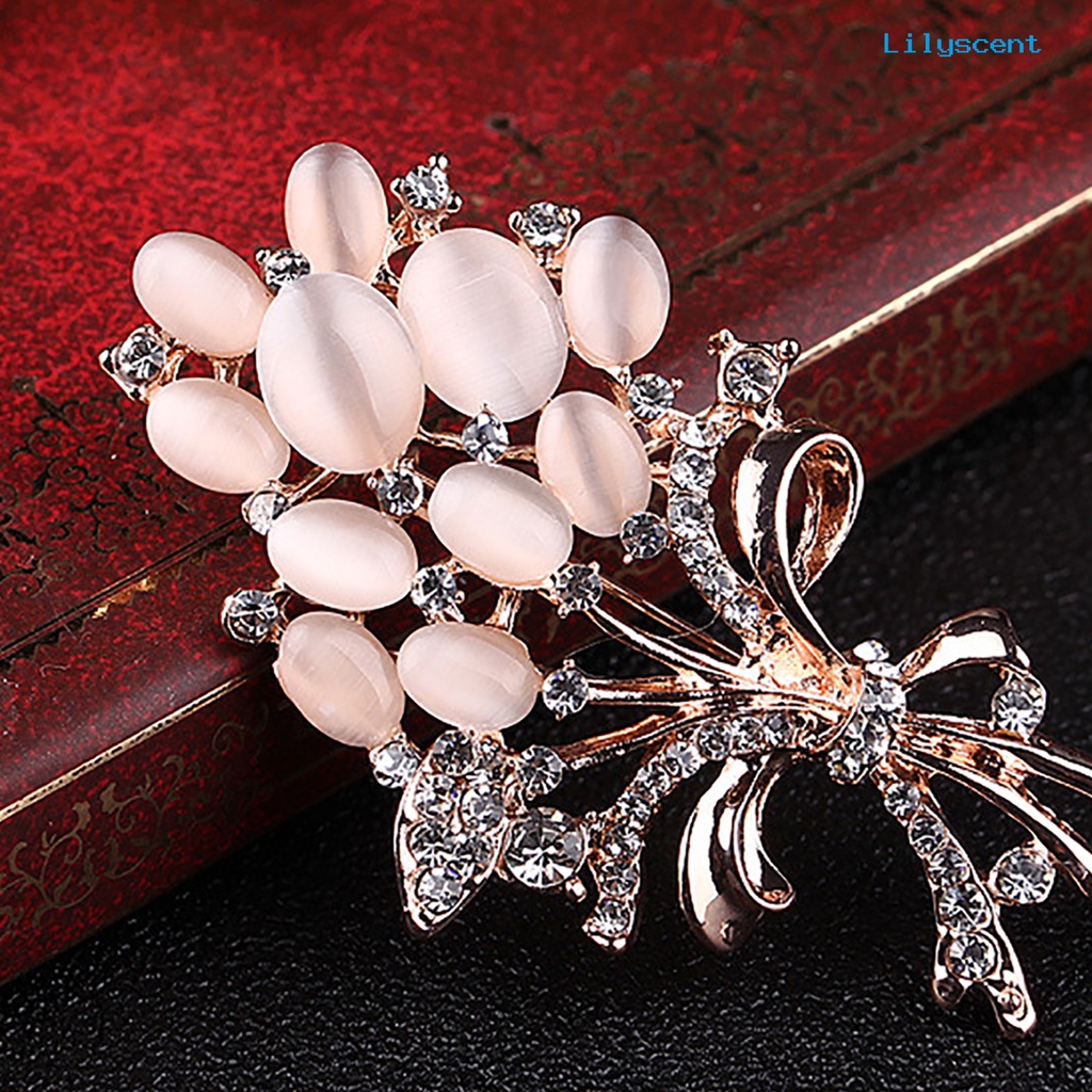 [LS] Faux Opal Dekorasi Kerah Bros Aksesori Wanita Berlian Imitasi Bunga Besar Brooch Decor