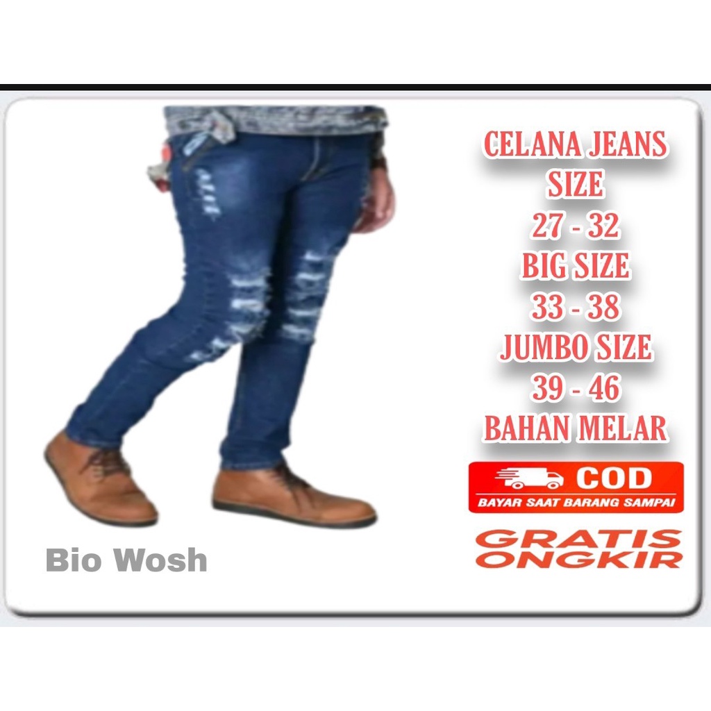 Lanay33 - Celana Panjang Pria Sobek Trend Ukuran BIGSIZE 27-46/ Jeans Skinny Pria Melar Bahan Street
