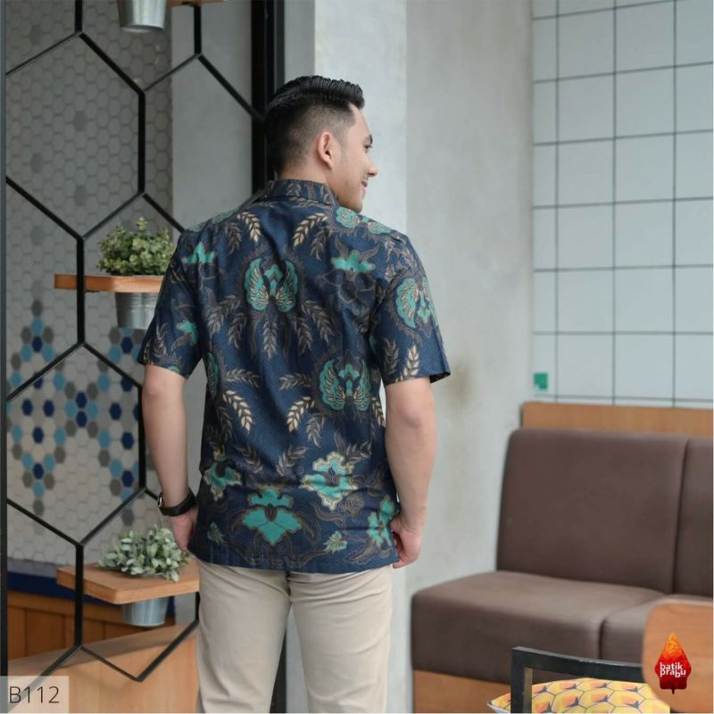 Batik kemeja ekslusif batik bahan katun halus lapis furing size reguler navy toska