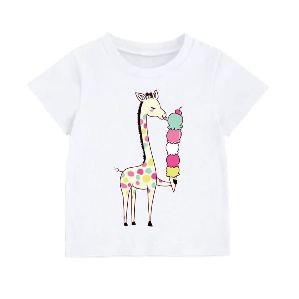 Hzl_outfit Kaos Baju Anak Perempuan Giraffe Ice Cream COD