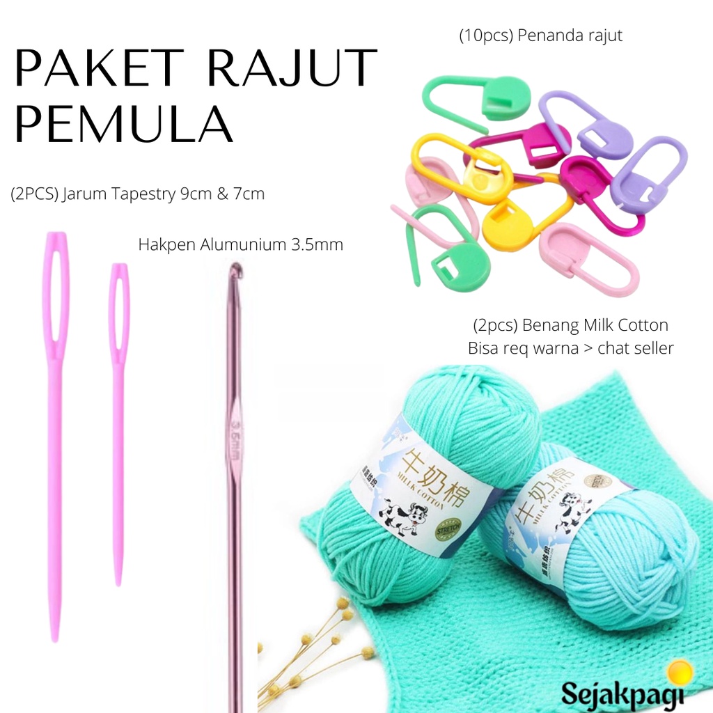 Sejakpagi Paket Rajut Untuk Pemula Kit Rajut Set Alat rajut + Benang Milk Cotton