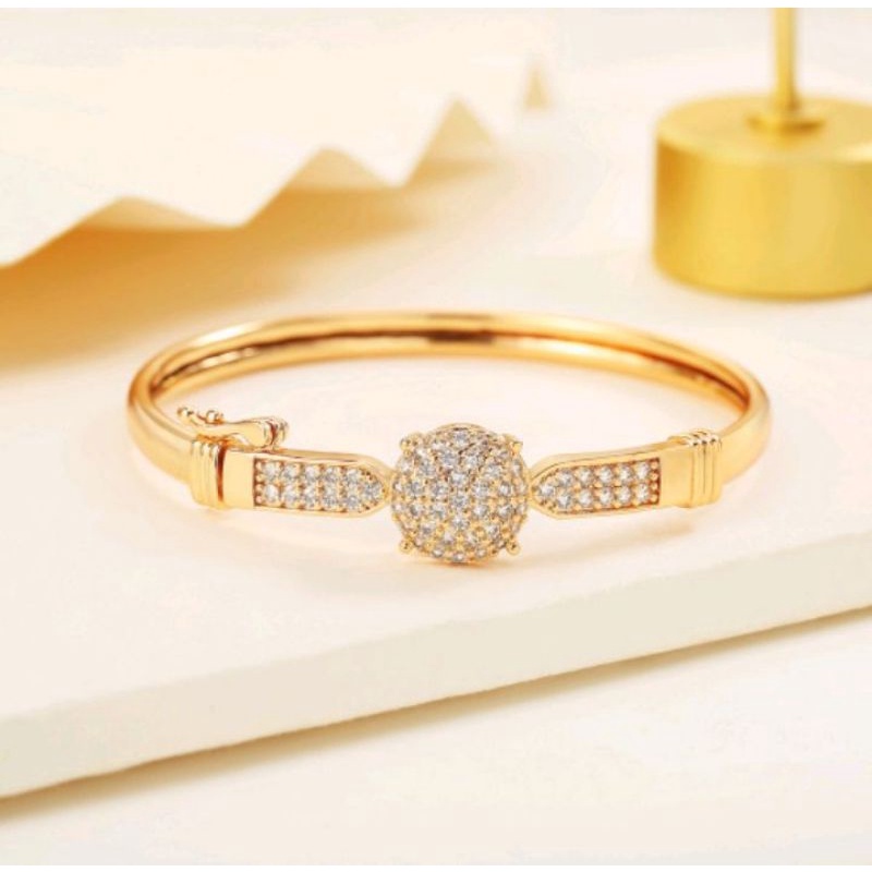 gelang tangan wanita bangle titanium lapis emas
