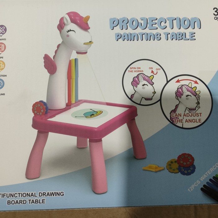 mainan anak meja belajar proyektor UNICORN PINK - Pink