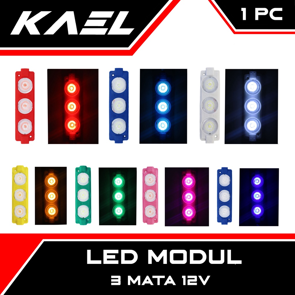 LED Modul 3 Mata 12V 3 Watt Variasi Kolong Motor Mobil Aquarium dll SMD DC 12 Volt 3W Lampu Waterproof Tahan Air Etalase Toko Pajangan Rak Universal