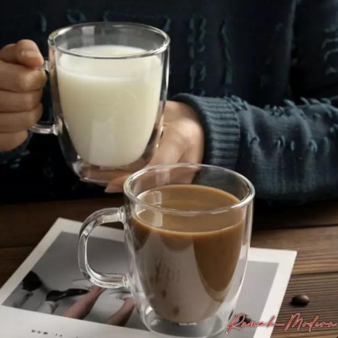 Gelas Kopi Kaca Gagang Anti Panas Double Wall Mug Dubblin Bailey 320ml