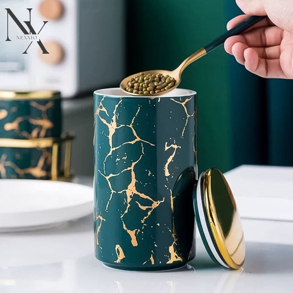 NexXio Canada snack jar / Toples makanan Gold mewah motif marble / Toples lebaran Gold mewah marble