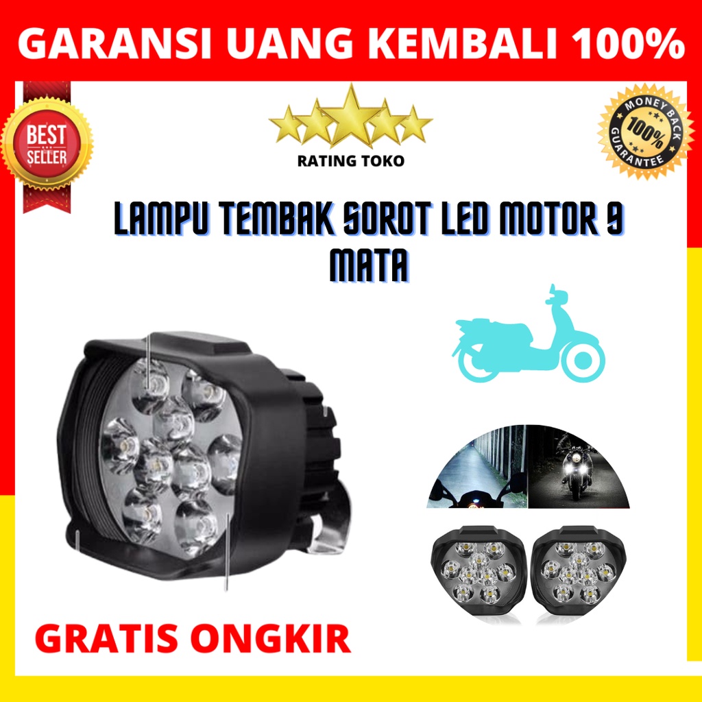 Lampu Tembak Sorot Spion Motor 9 Mata 9 Titik LED Cre 10 Watt 12V Volt- lampu tembak sorot motor - l