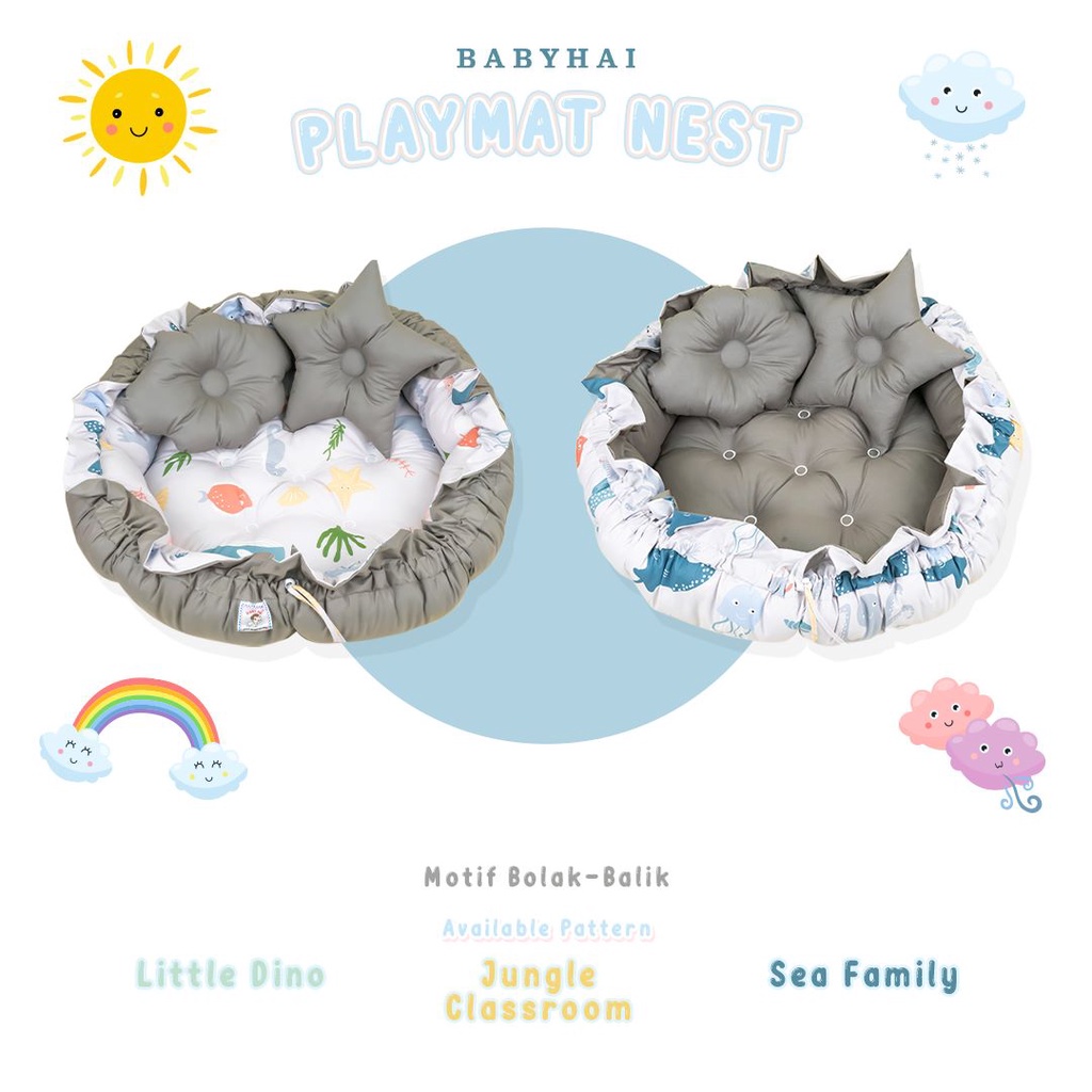 Baby hai 2in1 round baby nest + playmat tempat tidur bayi