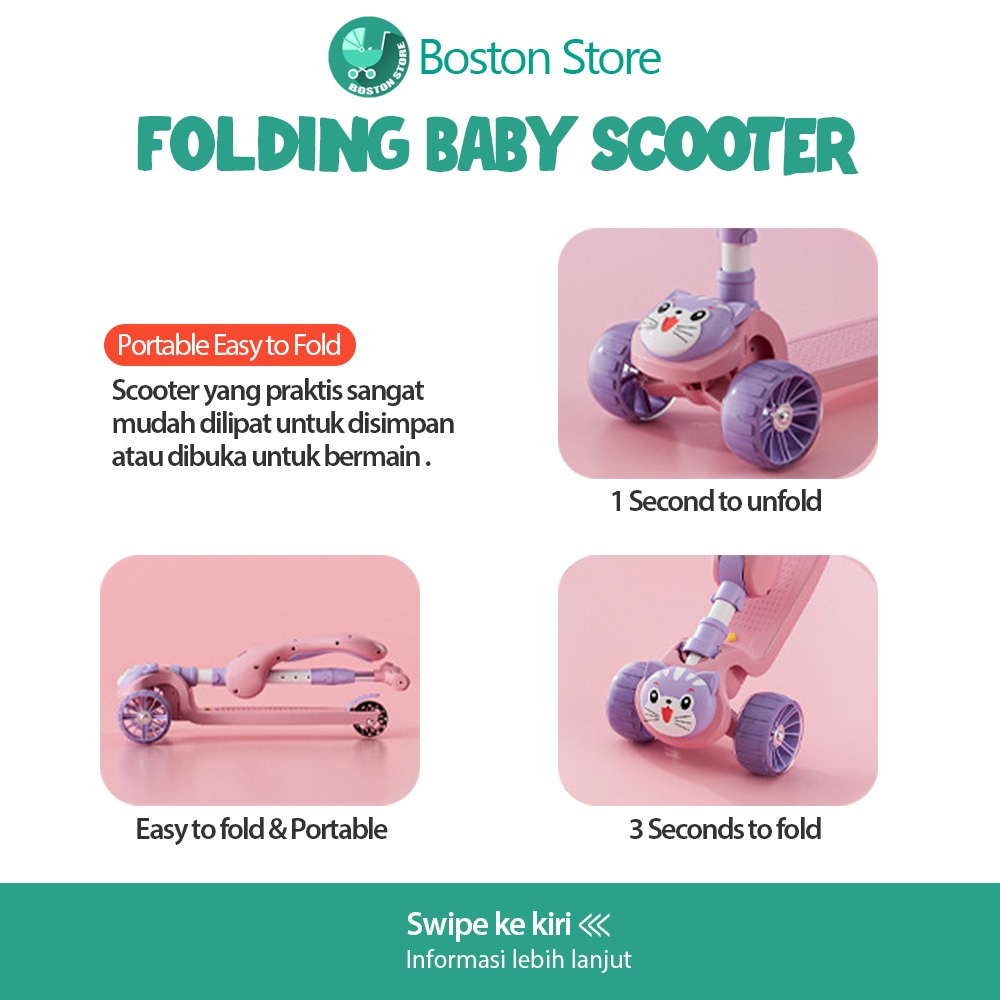 Bostonstore Skuter anak Mainan mobil Anak Scooter Lipat Duduk 3 in 1 / 3~12 tahun / Otoped Anak / Otoped Anak Roda 3 / Otoped Anak Roda 3 Injak / Skuter Anak / Skuter Anak Roda 3 / Skuter Anak Karakter / Scooter Listrik / Scooter Anak Roda 3 / Scooter