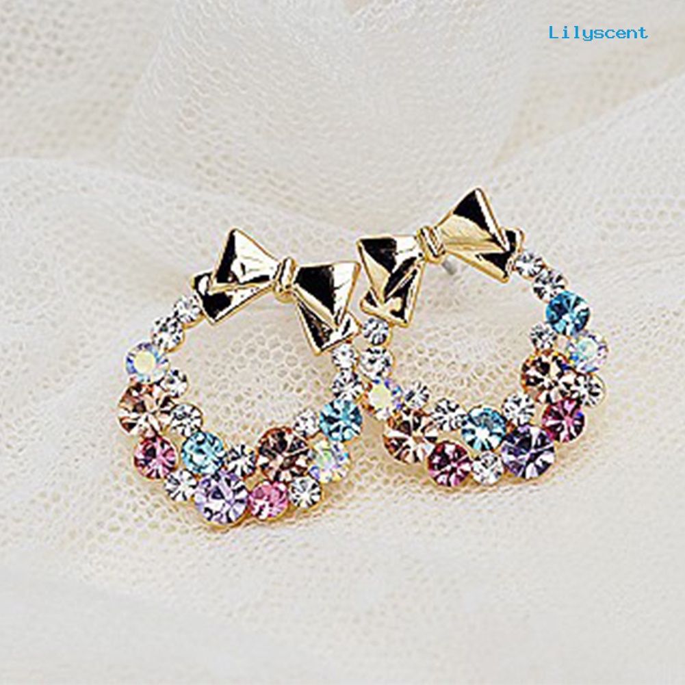 [LS] Wanita Multicolor Berlian Imitasi Hias Ikatan Simpul Dekorasi Stud Earrings Perhiasan Hadiah