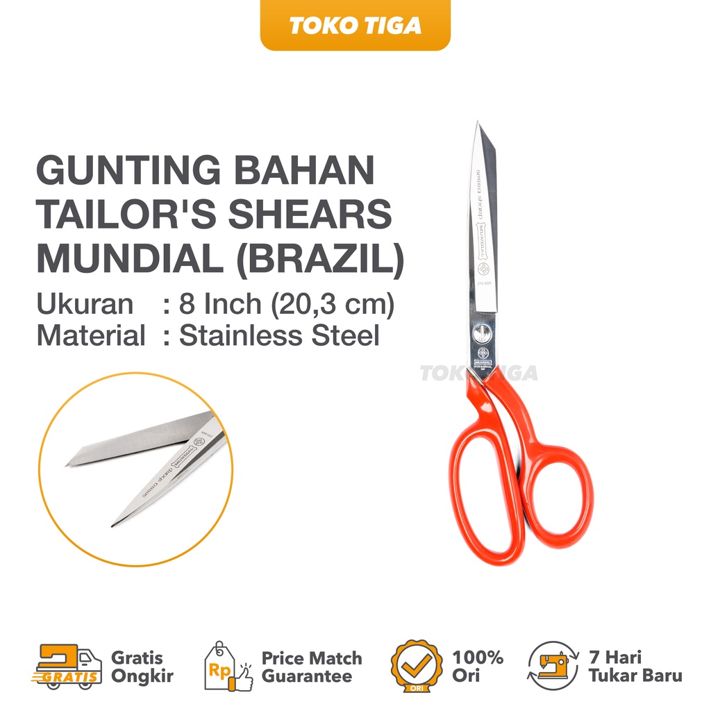 Gunting Kain Bahan Merek Mundial Serra 8&quot; Stainless Steel