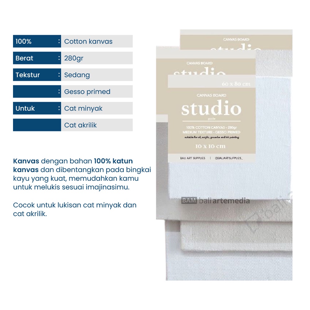 100% Cotton Canvas Board Bali Artemedia - Studio Grade