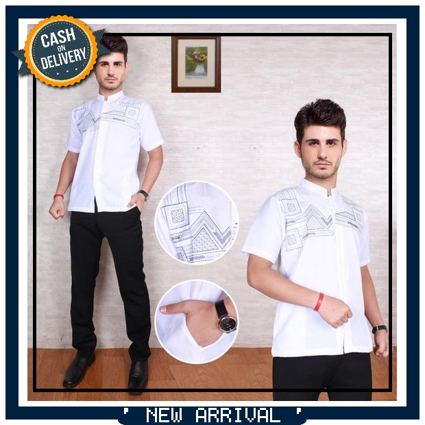 Baju Muslim Kemeja Koko Longline Salur Lengan Pendek Pria Dewasa / Fashion Muslim / Atasan / Berkual