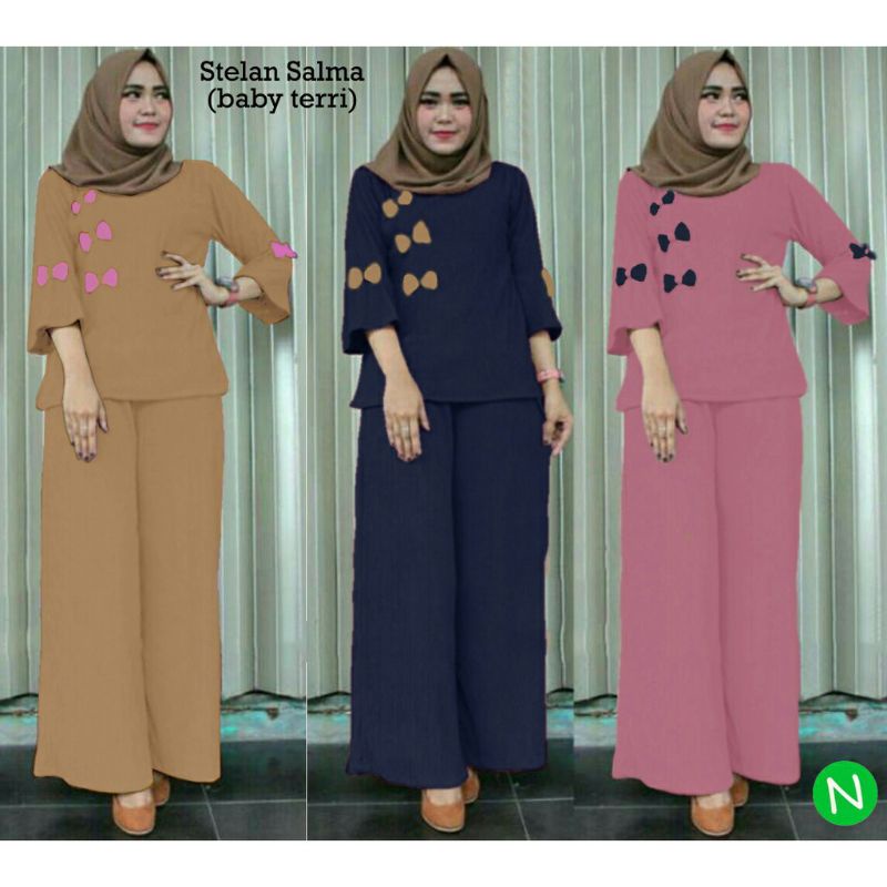 setelan baju lengan panjang/set blouse celana kulot wanita/set baju muslim remaja wanita jumbo