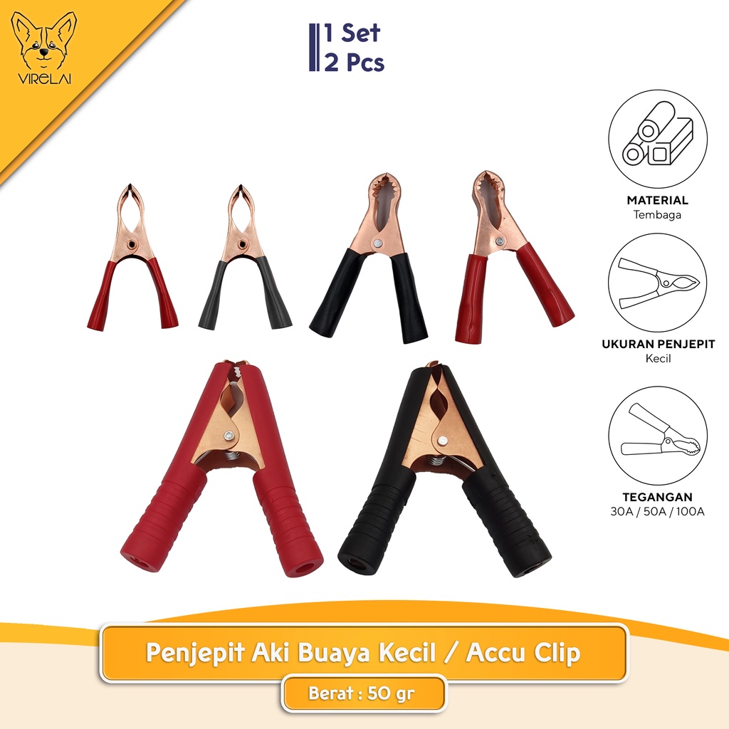 [1 Set 2 Pcs] Penjepit Aki Buaya Kecil / Sedang / Besar / Accu Clip