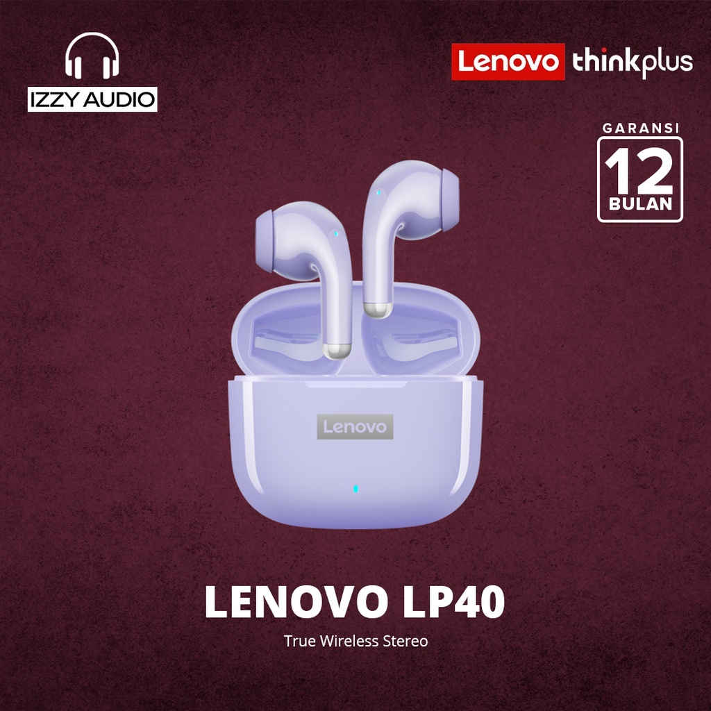 Lenovo LP40 True Wireless Bluetooth Earphone Mini Earbuds TWS - Ungu