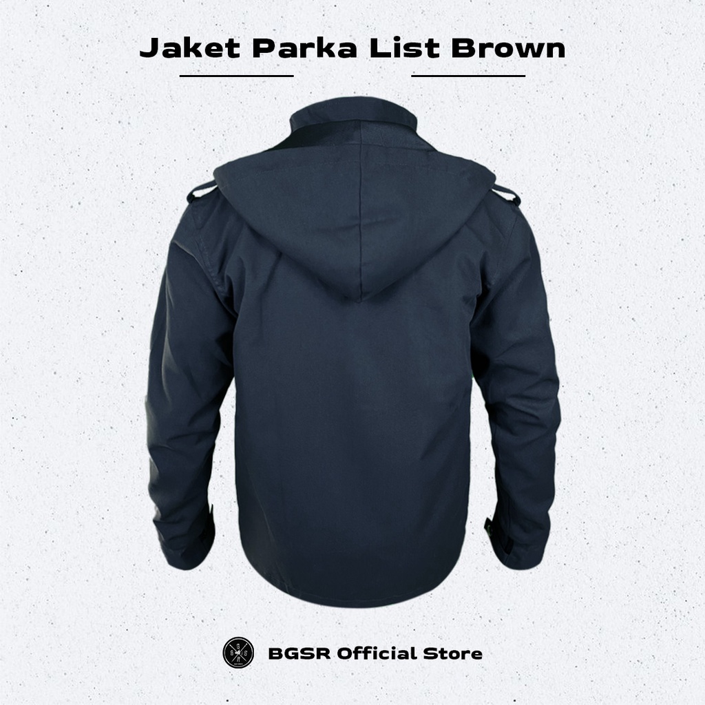 Jaket Parka Hoodie Hitam Pria List Brown Casual Jacket Saku Dalam BGSR