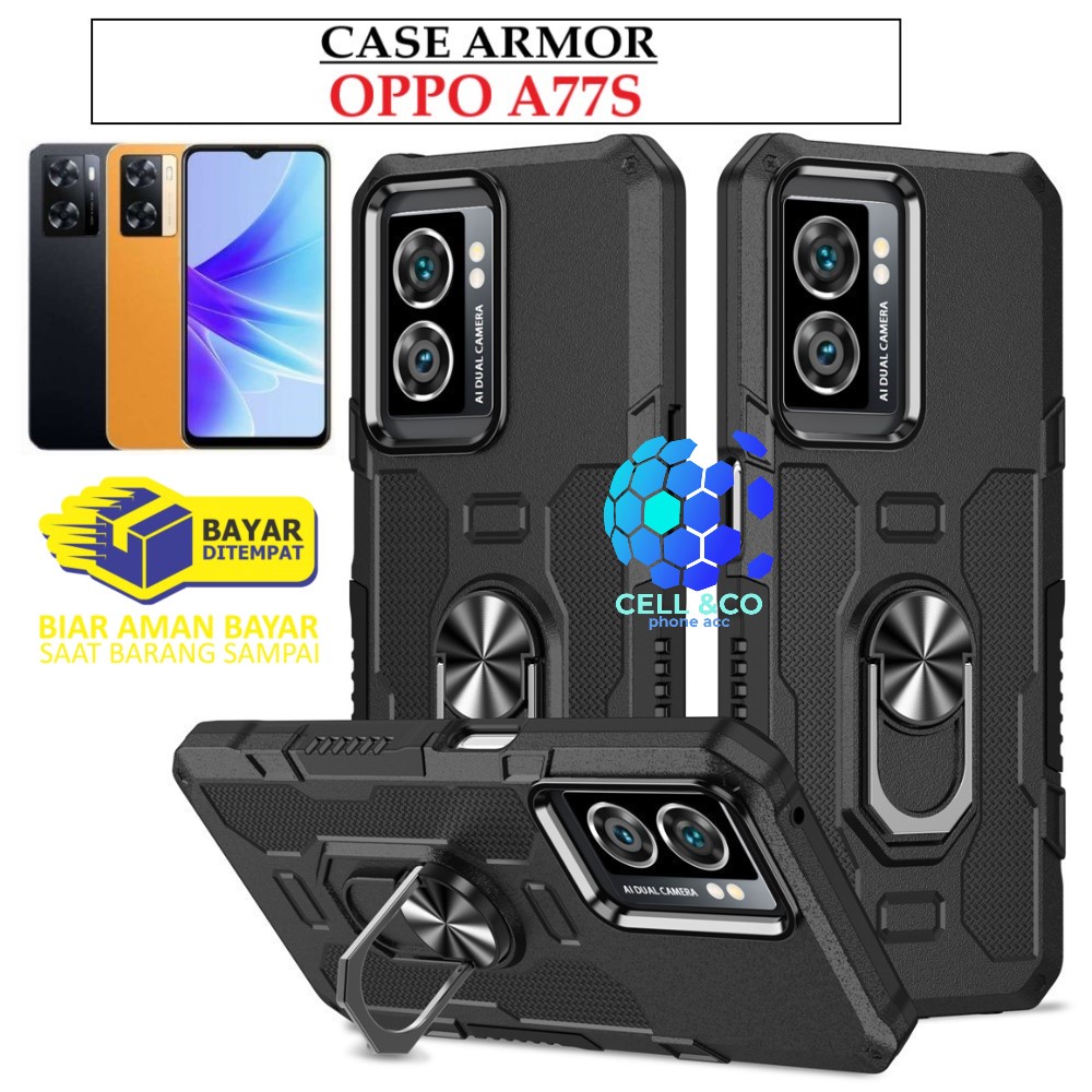 Case Armor OPPO A77S Iring Cincin Magnetic Kesing Hp Protect kamera Premium Hard Case Standing Robot Pelindung Kamera