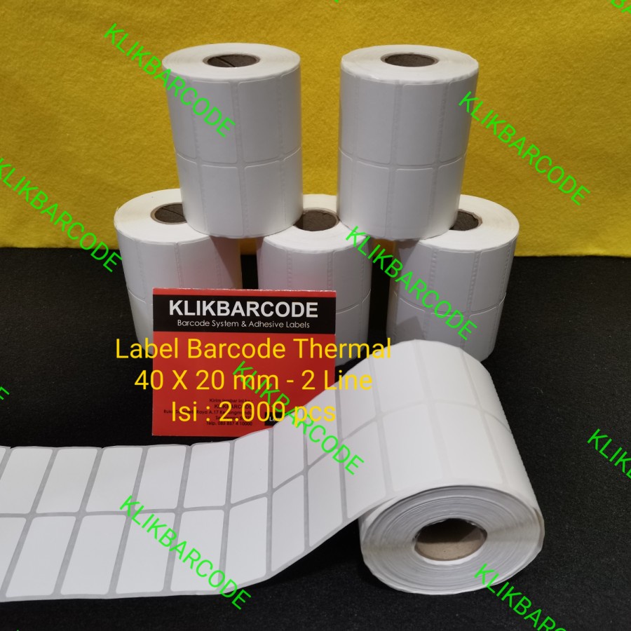 

LABEL THERMAL 40 X 20 MM - 2 BARIS - 2.000 PCS - STICKER BARCODE 4 X 2