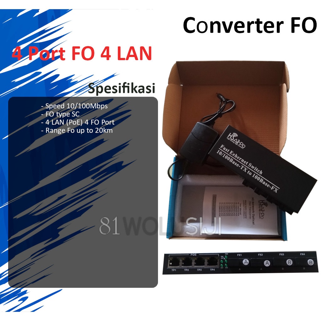 Media Converter HSAirpo CM4F4E 10/100Mbps PoE Support