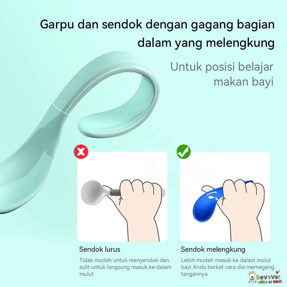 BEVAVAR 2Pcs/Set Training Spoon And Fork Sendok Garpu Makan Anak Bayi Alat Makan Anak