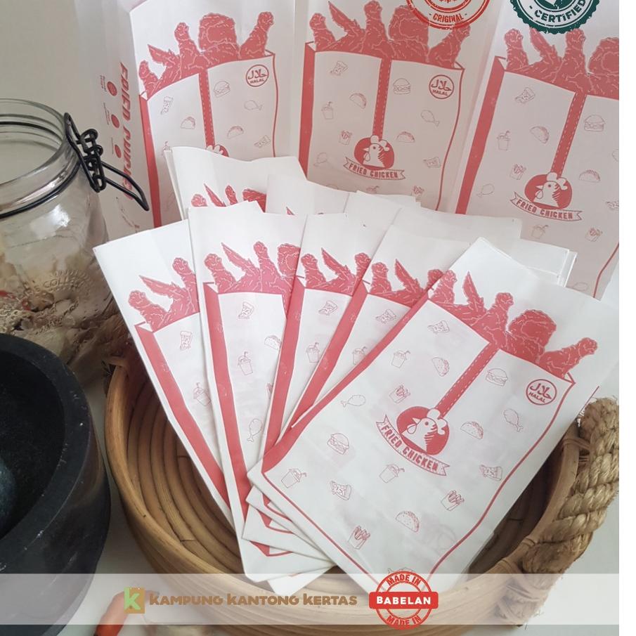 

PUR393 Kantong Fried Chicken , Kemasan Fried chicken, Kantong Kertas Fried Chicken, Bungkus Fried chicken 1 pak @100pcs <>