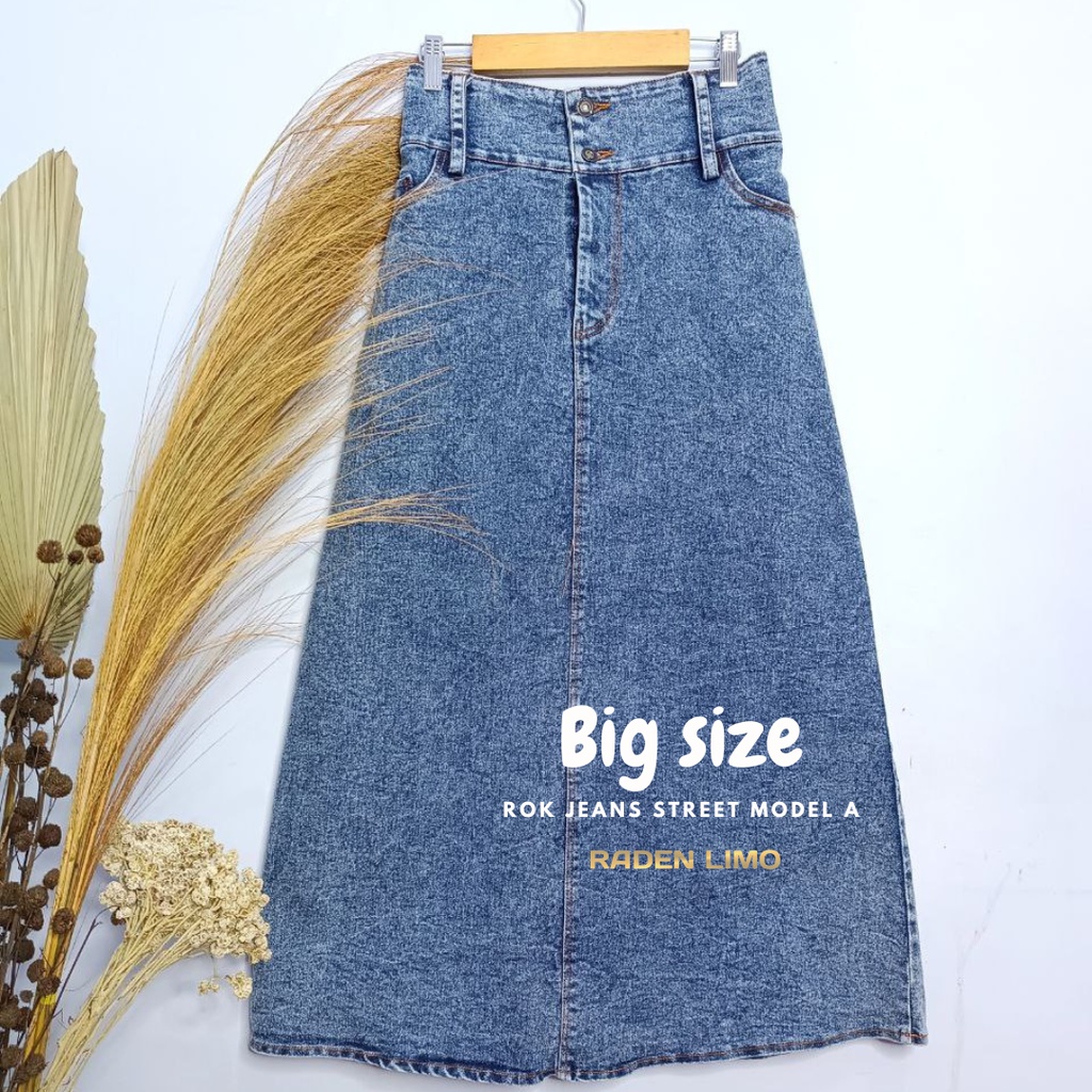 Rok Jeans Strecth Panjang Big Size Model A Span Wanita Korean Style - Radenlimo