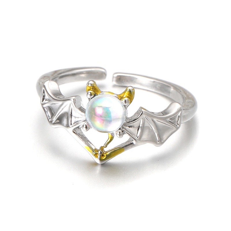 Cincin Pasangan Sayap Malaikat Dan Setan Romantis Untuk Wanita Goth Fashion Moonstone Pembukaan Yang Dapat Disesuaikan Jari Cincin Pria Perhiasan Pesta