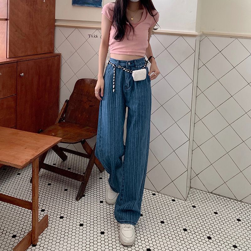 Celana jeans baggy birumuda pleats import