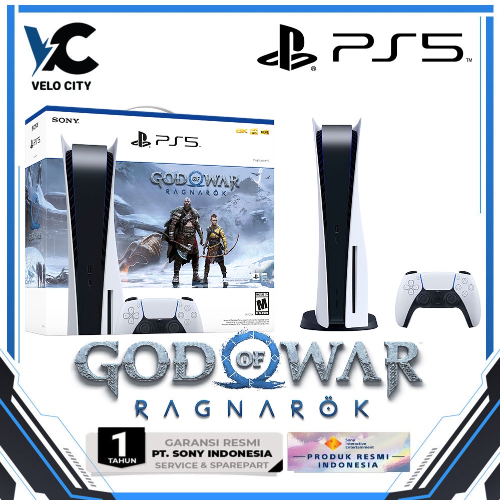 Play Station 5 Console Bundle with God of War Ragnarok &amp; 1 Stick Garansi Resmi 1 Tahun SONY Indonesia