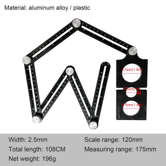 

Penggaris Lipat 6 Sudut Siku Pola Multifungsi Alat Ukur Keramik Lubang