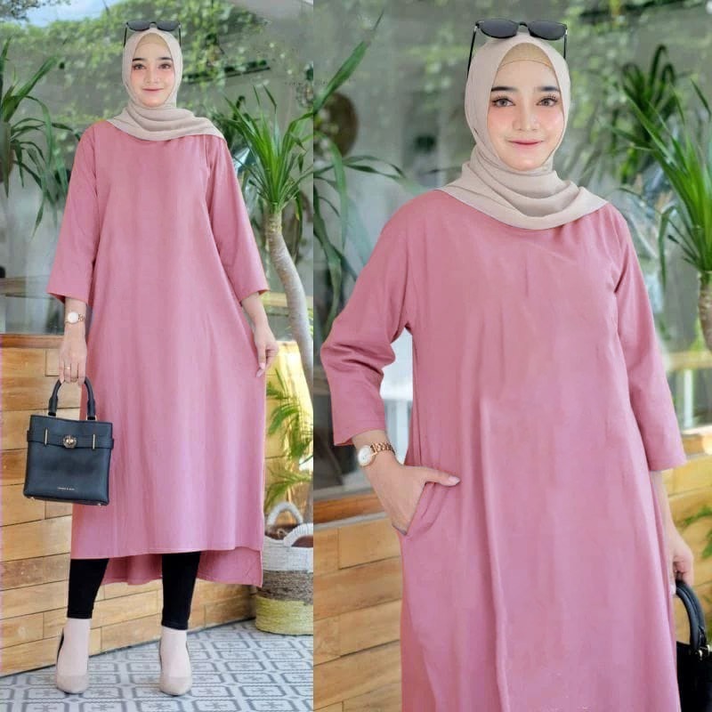 FF LONG TUNIK HIJAB COLABORATION TUNIK WANITA TERBARU POLOS