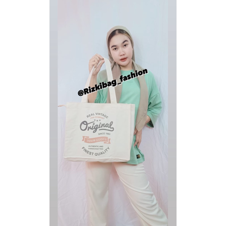 Rizkibag Totebag Kanvas Original Pakai Resleting